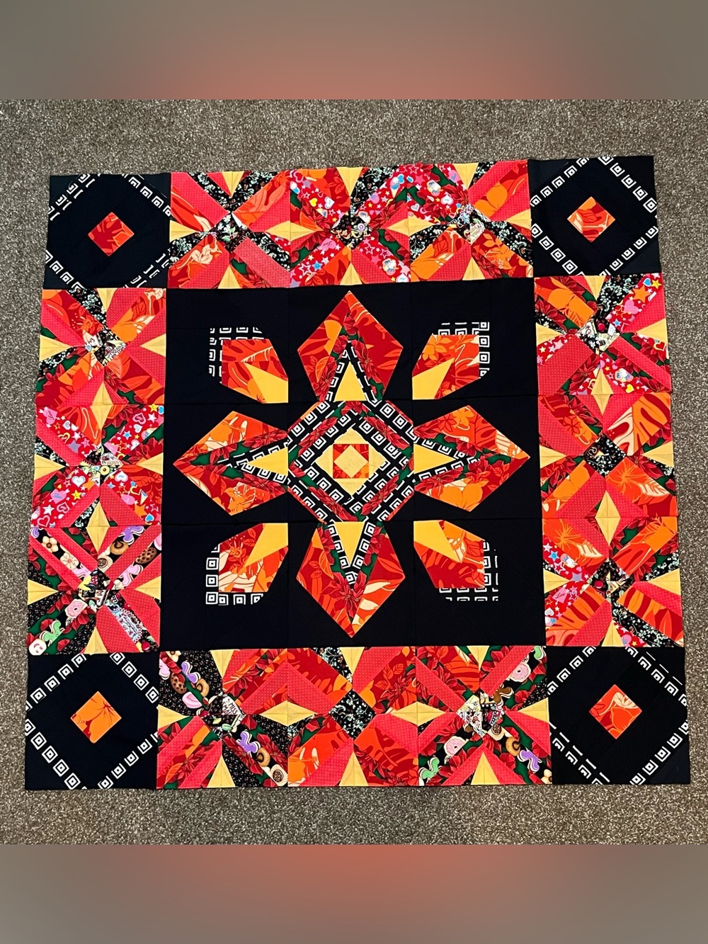 Medallion quilt top unfinished 52” x 52”